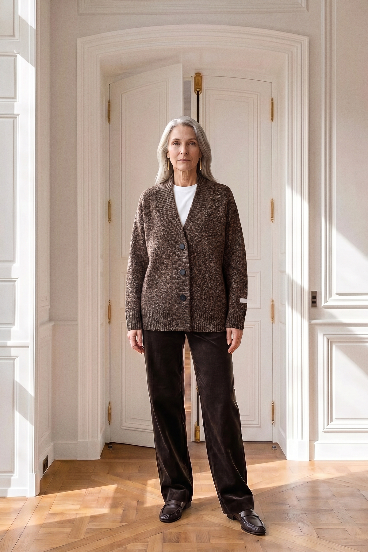 Atelier Taktil AT-Danielle Slit Cardigan Knitwear 06 Brown Melange