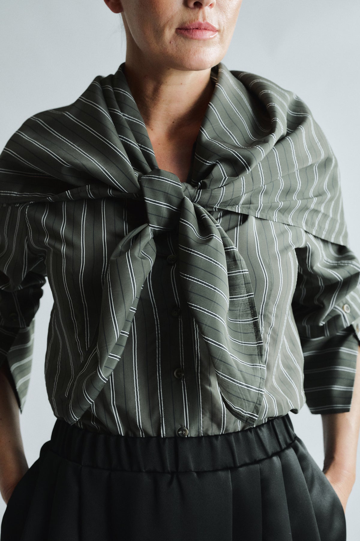 Atelier Taktil AT-Gwen Big Scarf Shirt Stunning Stripe Shirts & Blouses 630 Hunter Green