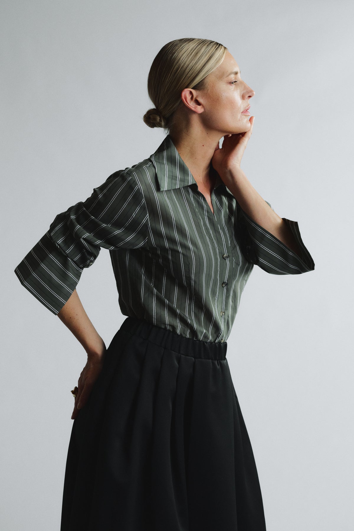 Atelier Taktil AT-Gwen Big Scarf Shirt Stunning Stripe Shirts & Blouses 630 Hunter Green