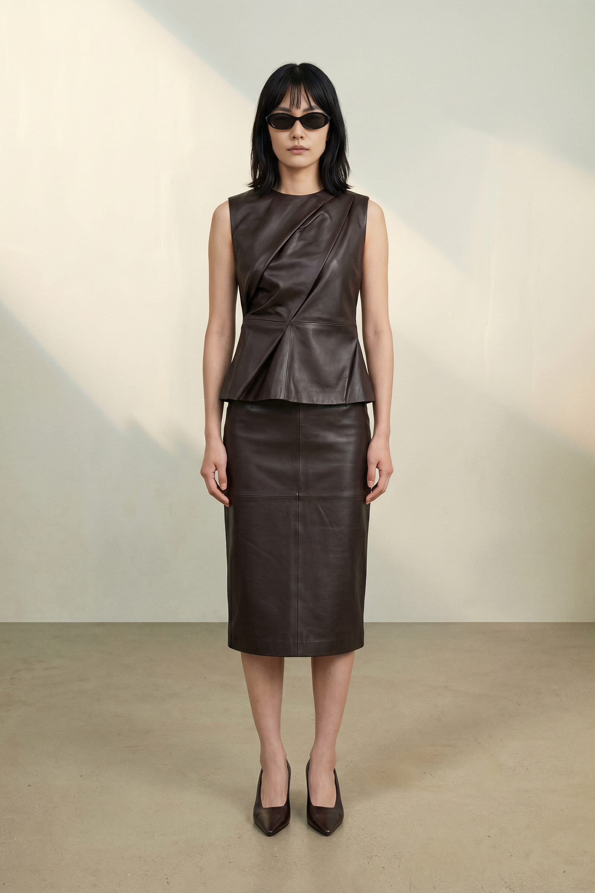 Atelier Taktil AT-Lily Leather Drape Top Leather 728 Espresso Brown