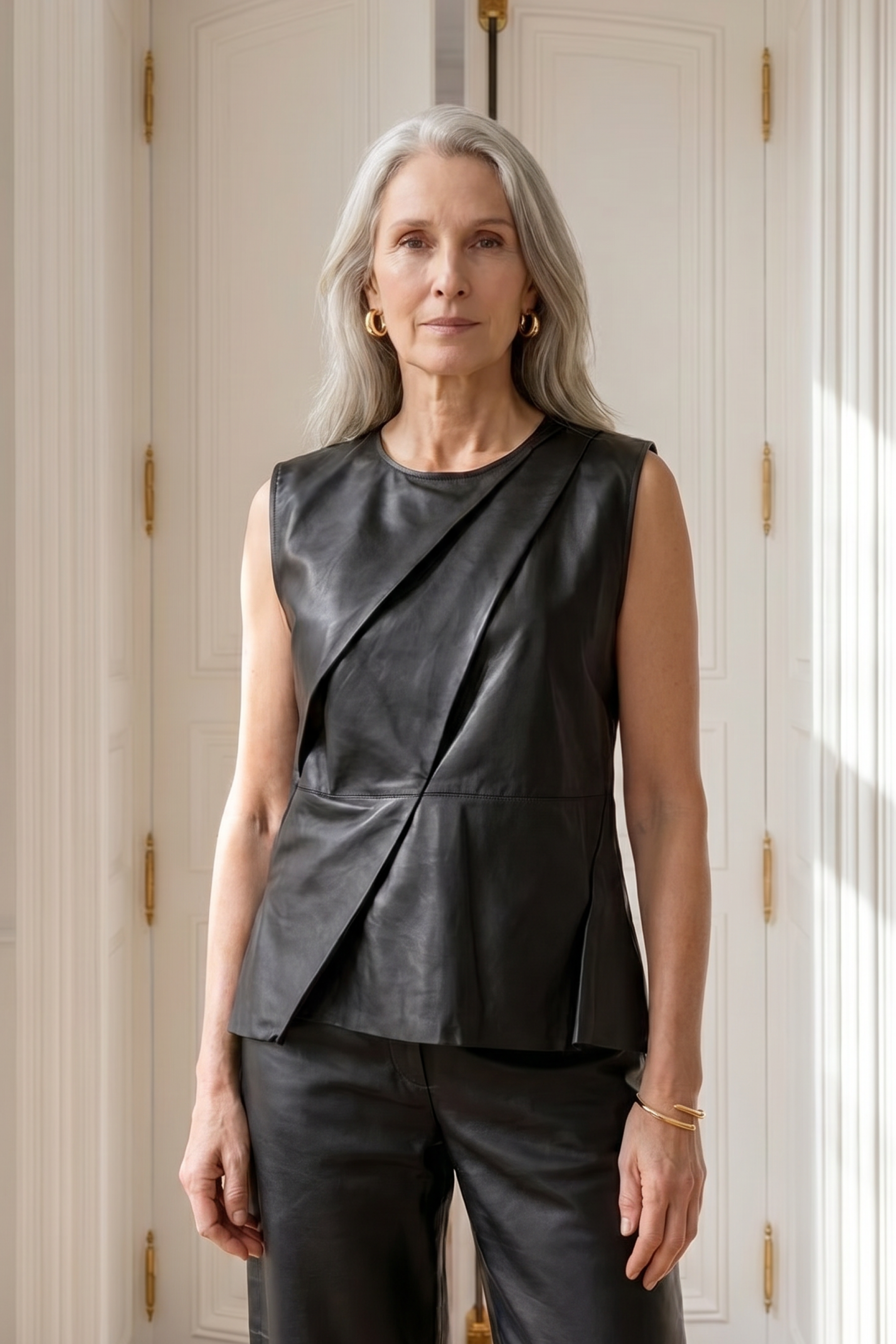 Atelier Taktil AT-Lily Leather Drape Top Leather 9 Black