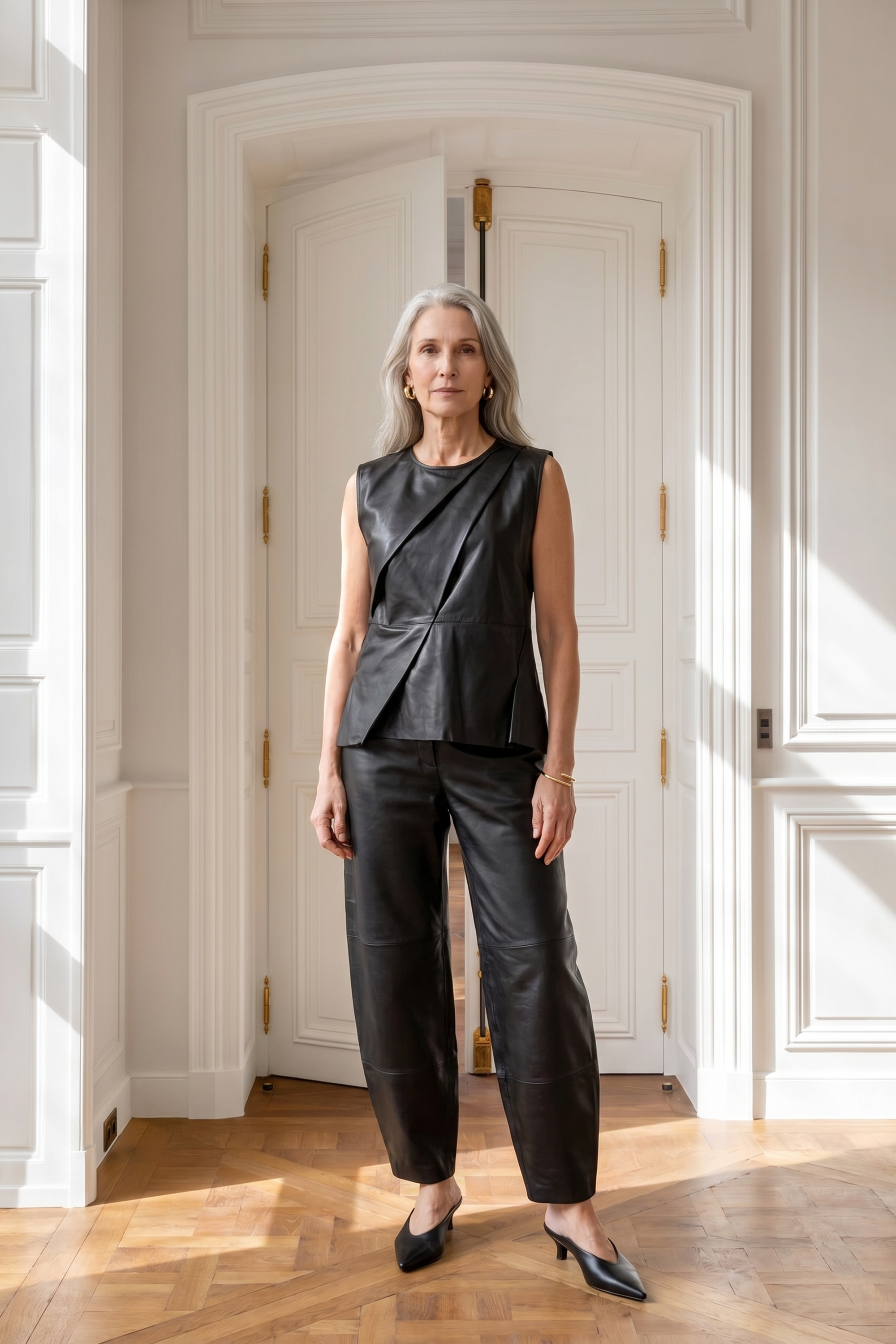 Atelier Taktil AT-Lily Leather Drape Top Leather 9 Black