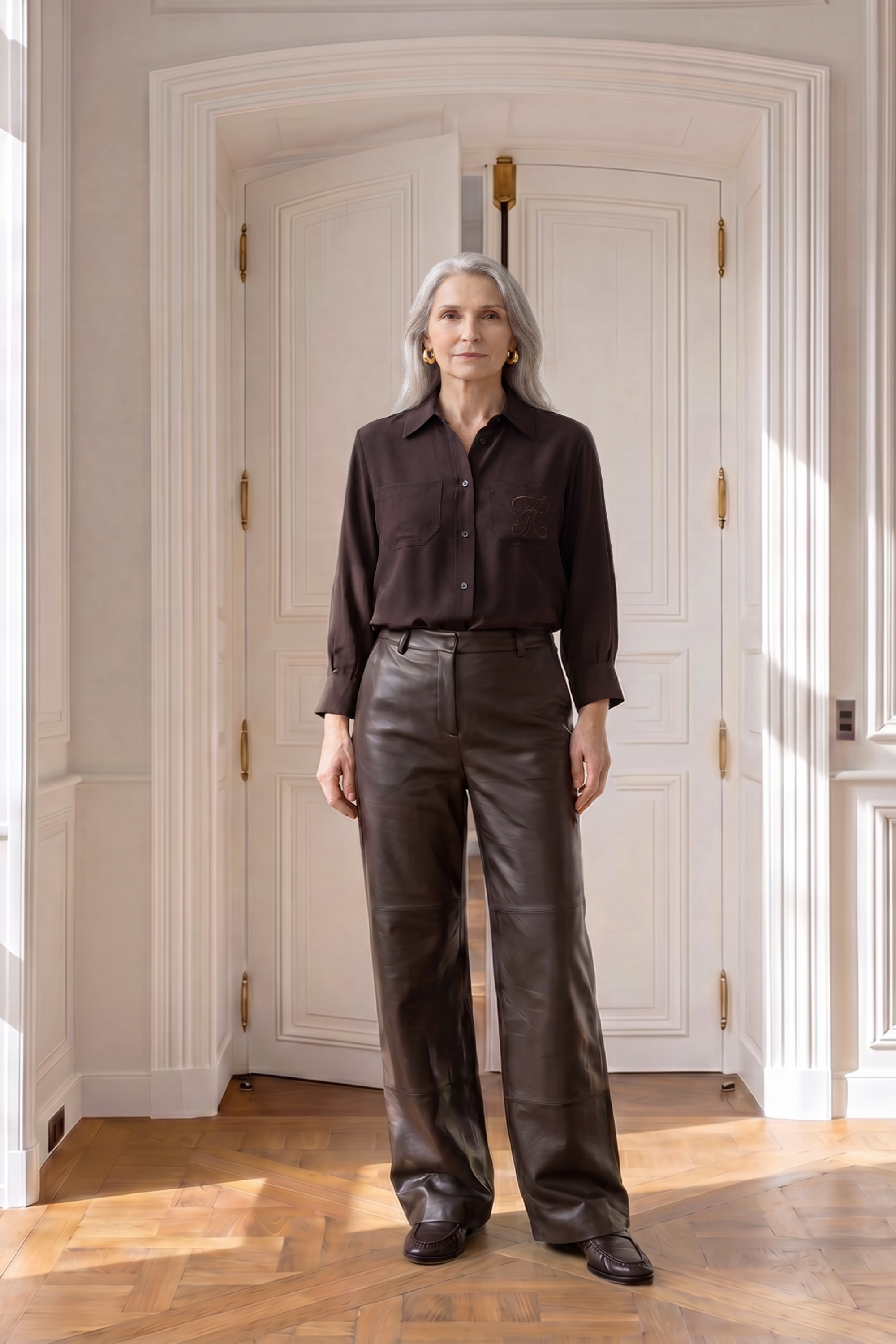 Atelier Taktil AT-Lily Leather Pant Leather 728 Espresso Brown