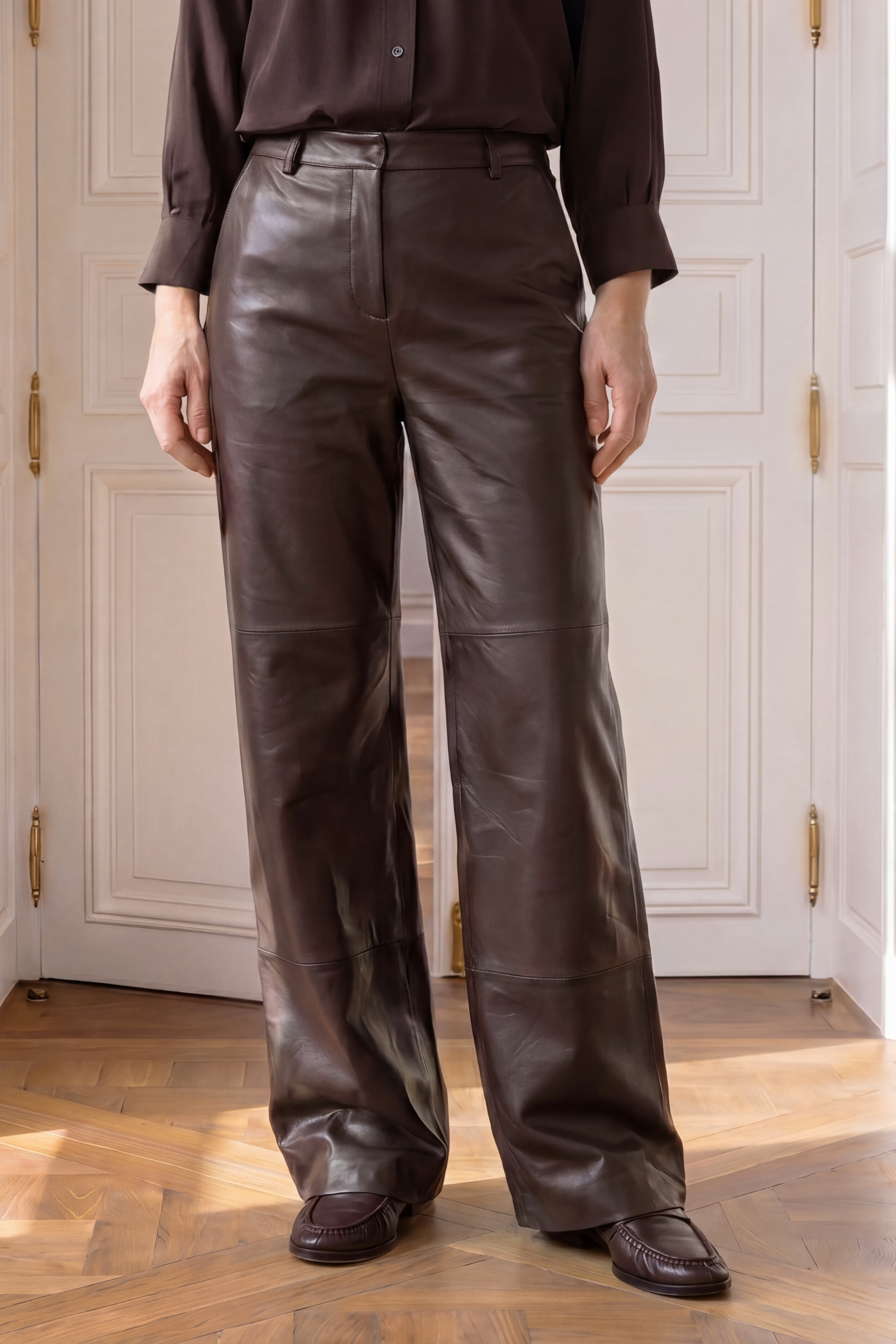 Atelier Taktil AT-Lily Leather Pant Leather 728 Espresso Brown