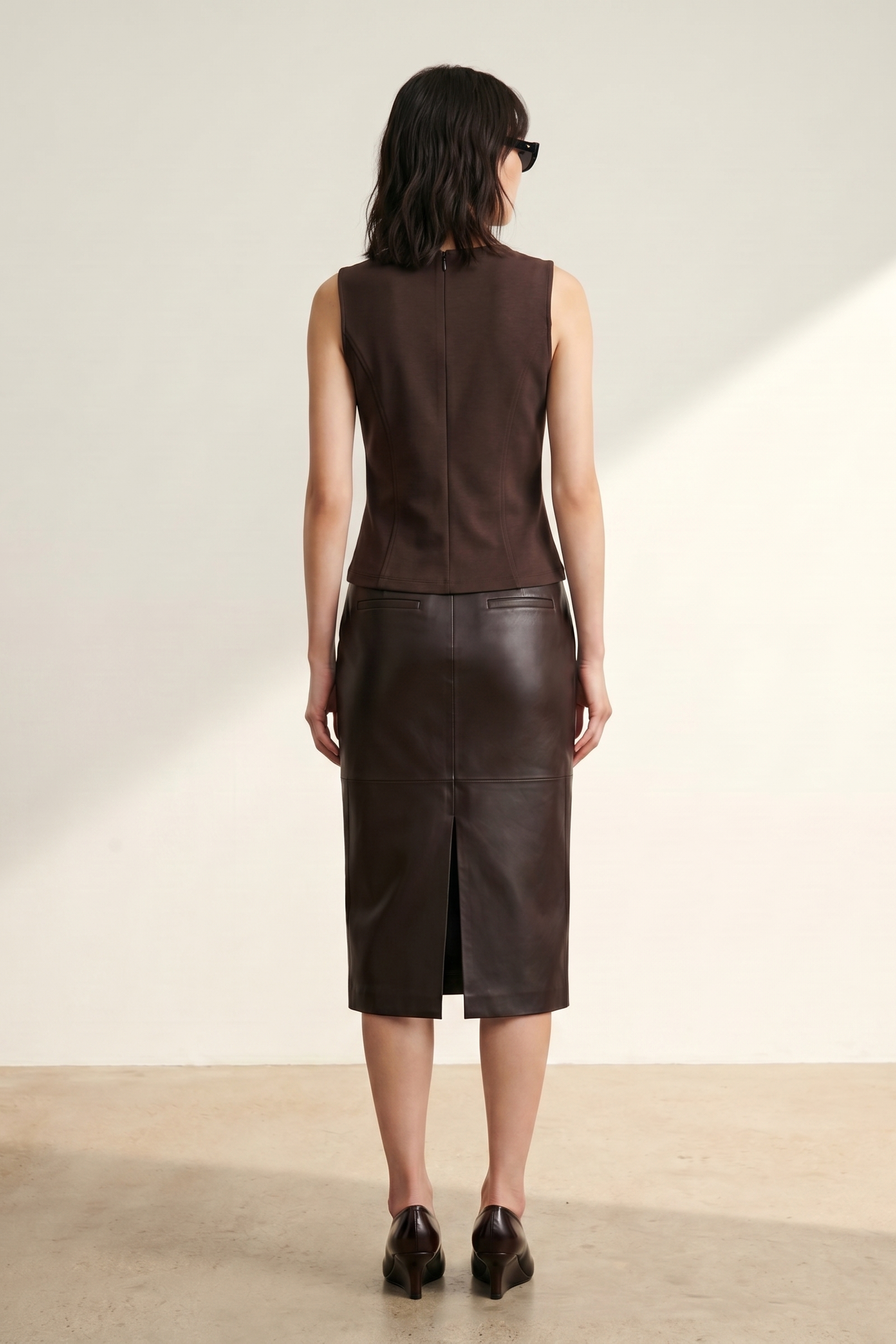 Atelier Taktil AT-Lily Leather Pencil Skirt Leather 728 Espresso Brown