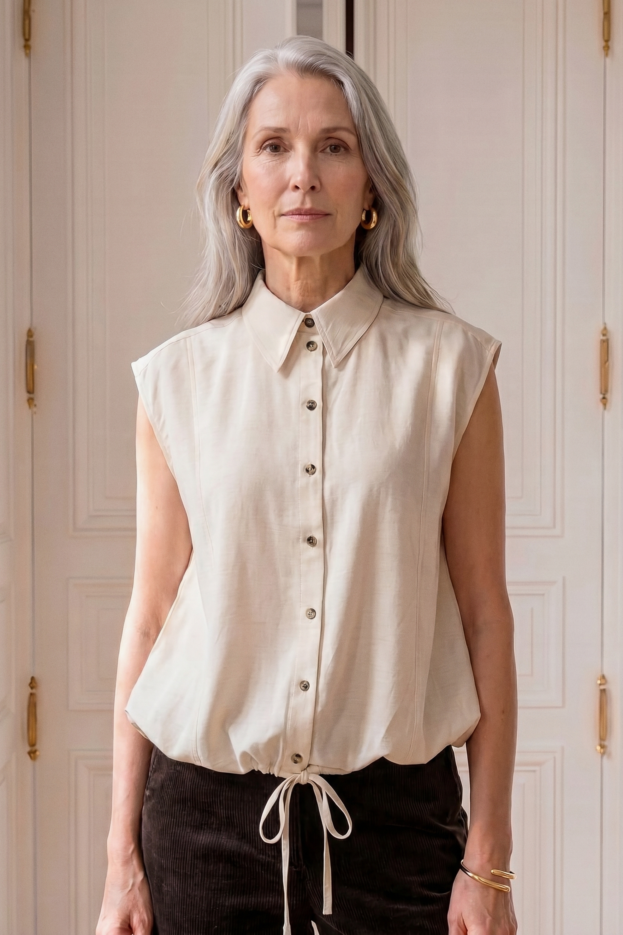 Atelier Taktil AT-Lotus Drawstring Shirt Shirts & Blouses 08 Oyster White Melange
