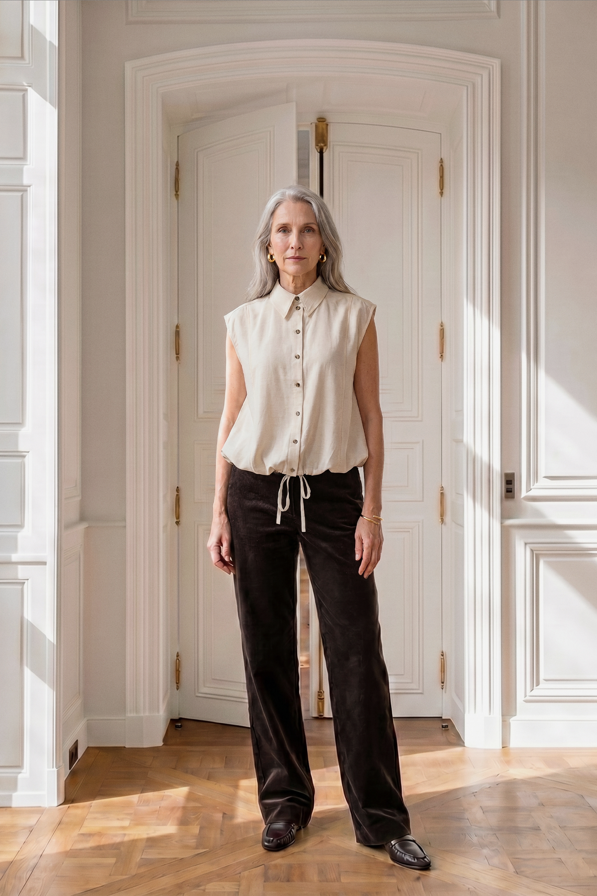Atelier Taktil AT-Lotus Drawstring Shirt Shirts & Blouses 08 Oyster White Melange