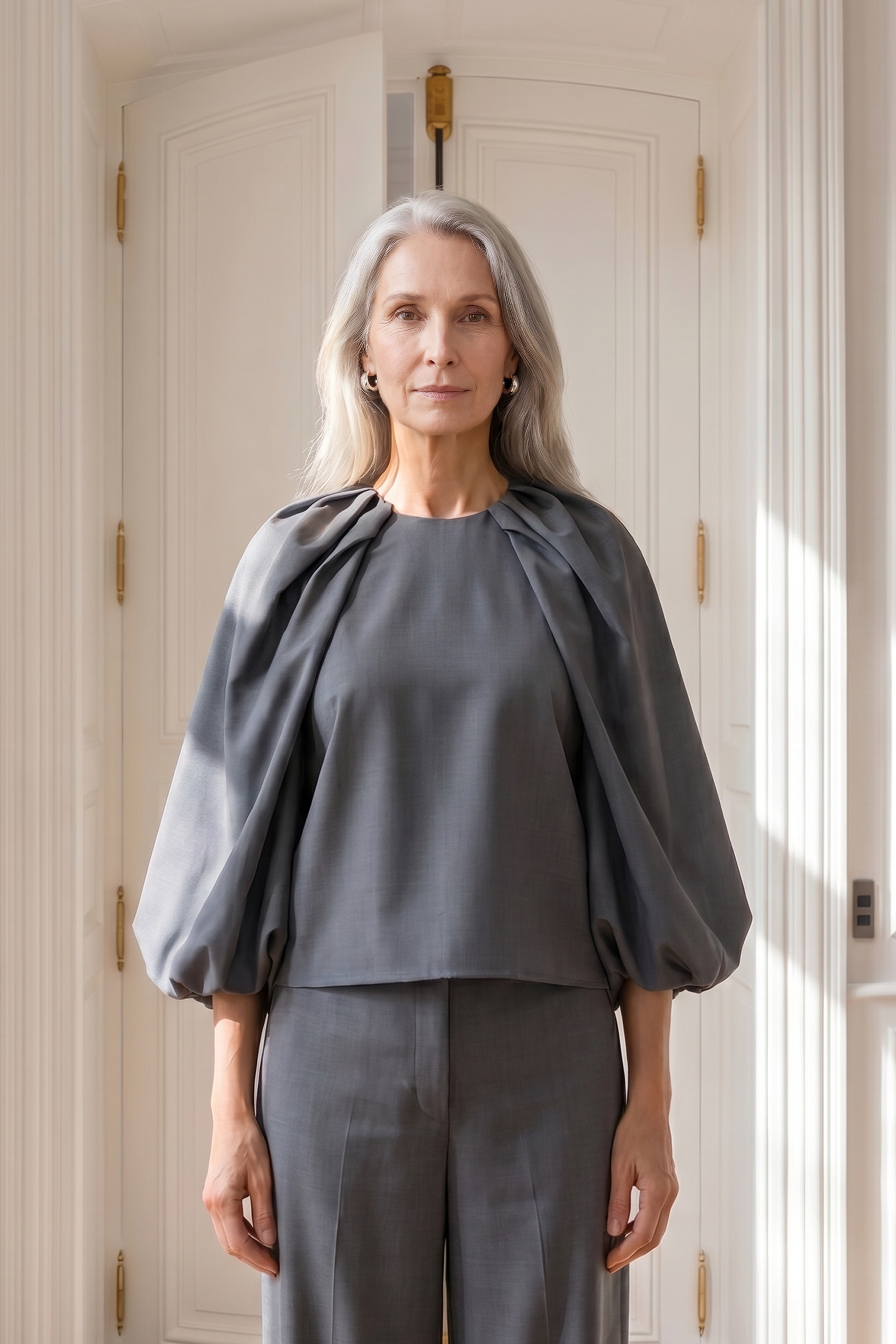 Atelier Taktil AT-Sinclair Balloon Blouse Shirts & Blouses 601 Steel Green