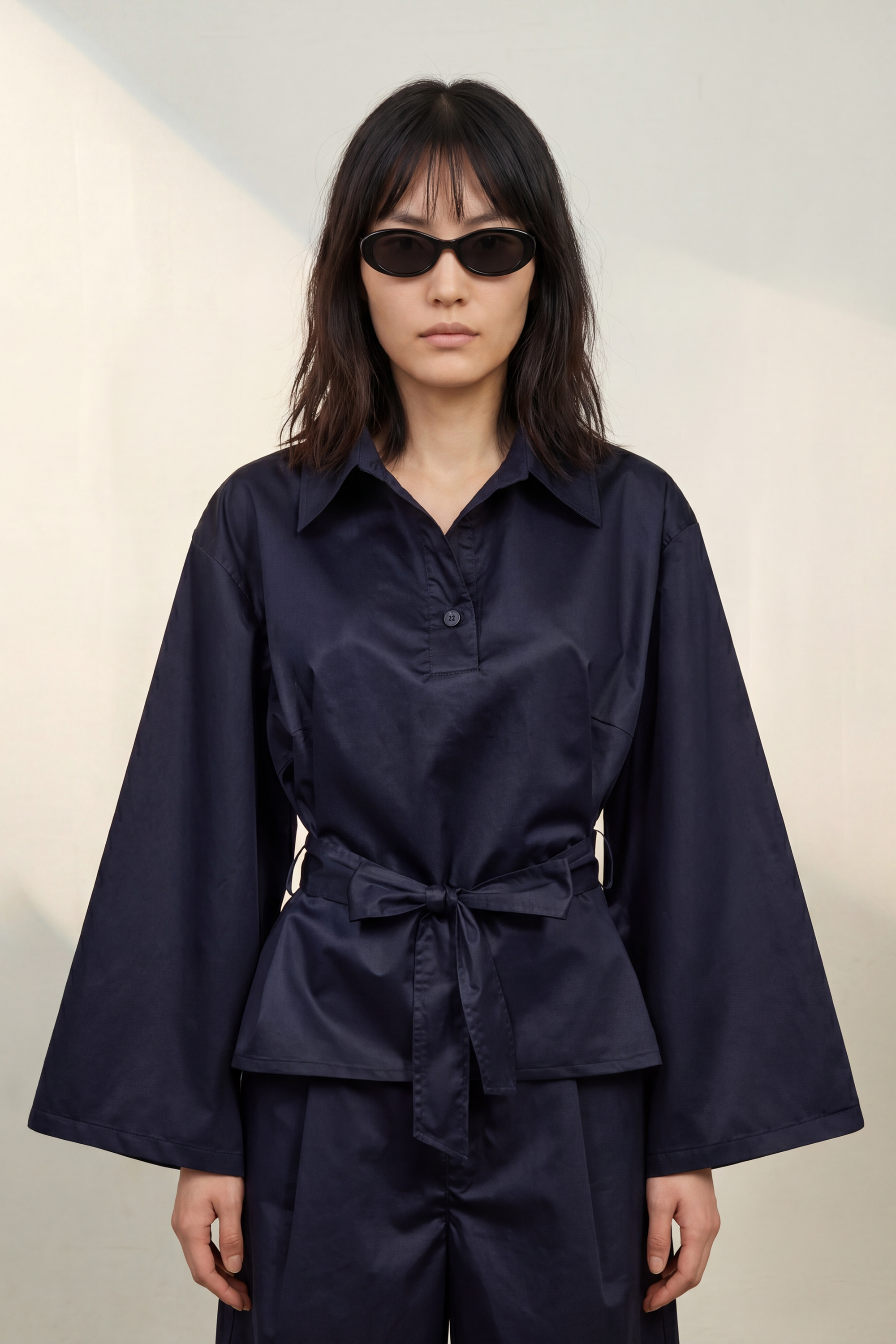 Atelier Taktil AT-Skylar Halfplacket Blouse Shirts & Blouses 527 Deep Dark Navy
