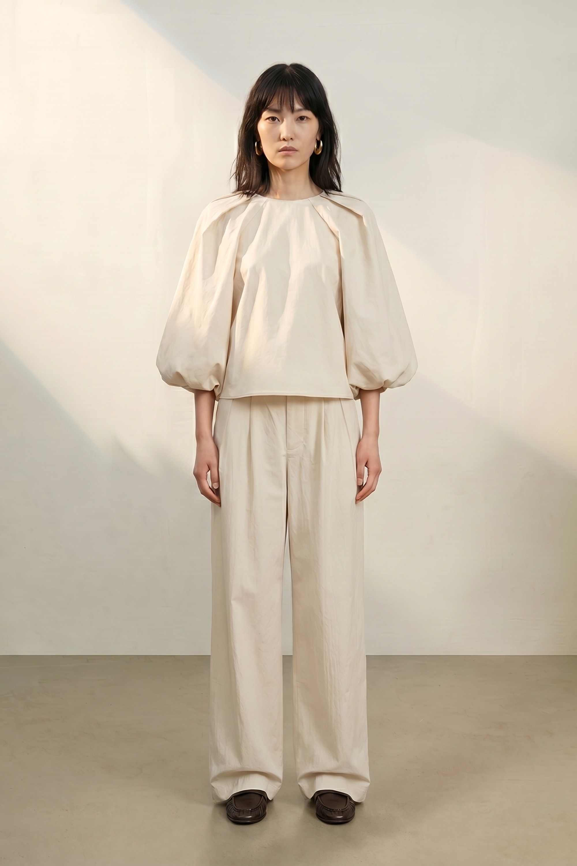 Atelier Taktil AT-Tania Balloon Top Shirts & Blouses 018 Vanilla White